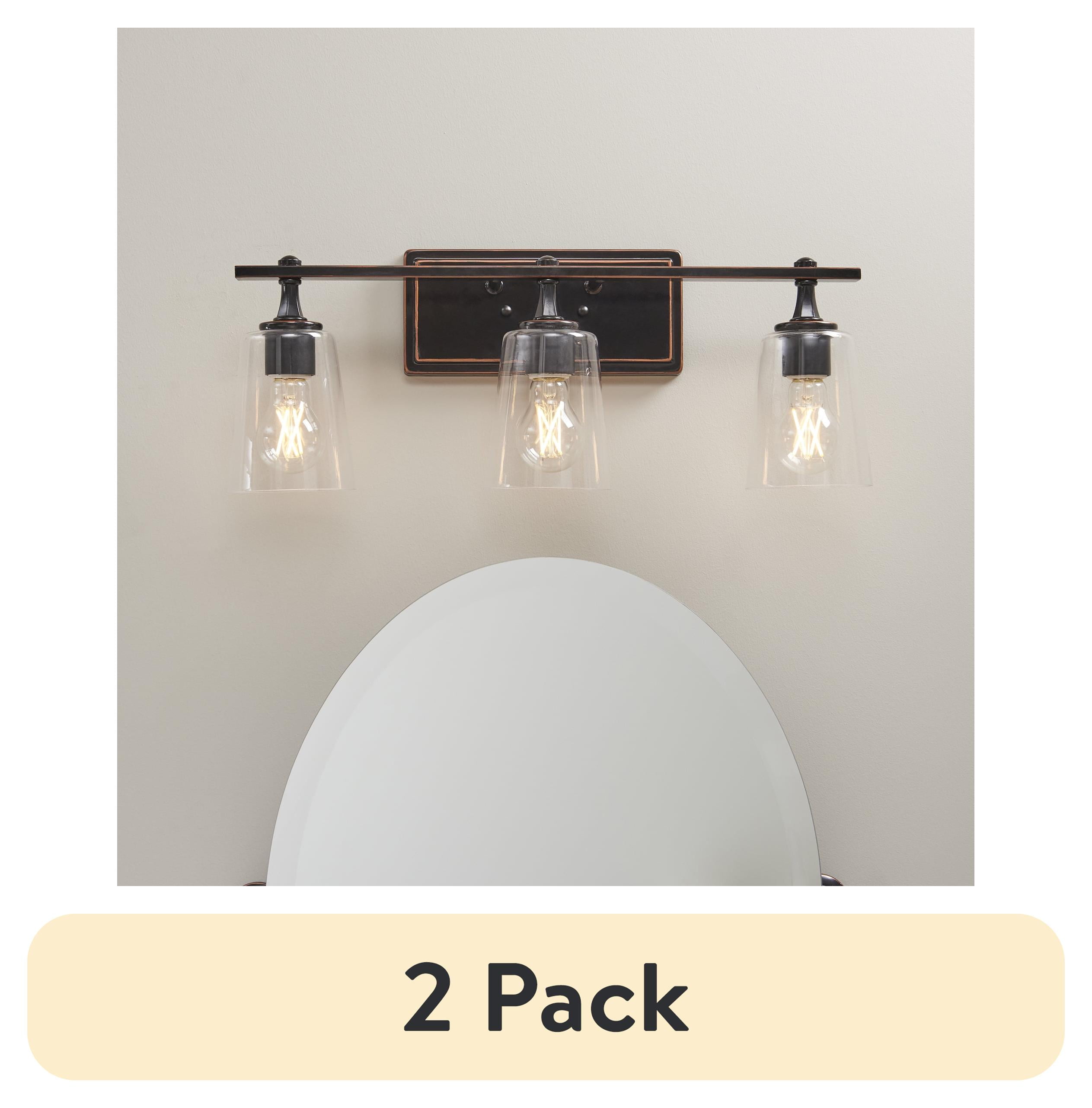 (2 pack) Better Homes & Gardens 22" Modern 3-Light Bronze Vanity Light, Glass Shades, Bulbs Not Included