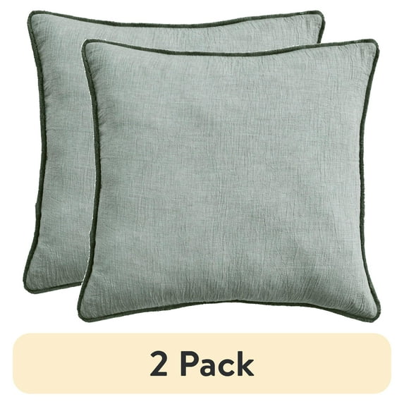 (2 pack) Better Homes & Gardens 22" x 22" Dark Cilantro Green Cotton Gauze Fringe Decorative Pillow