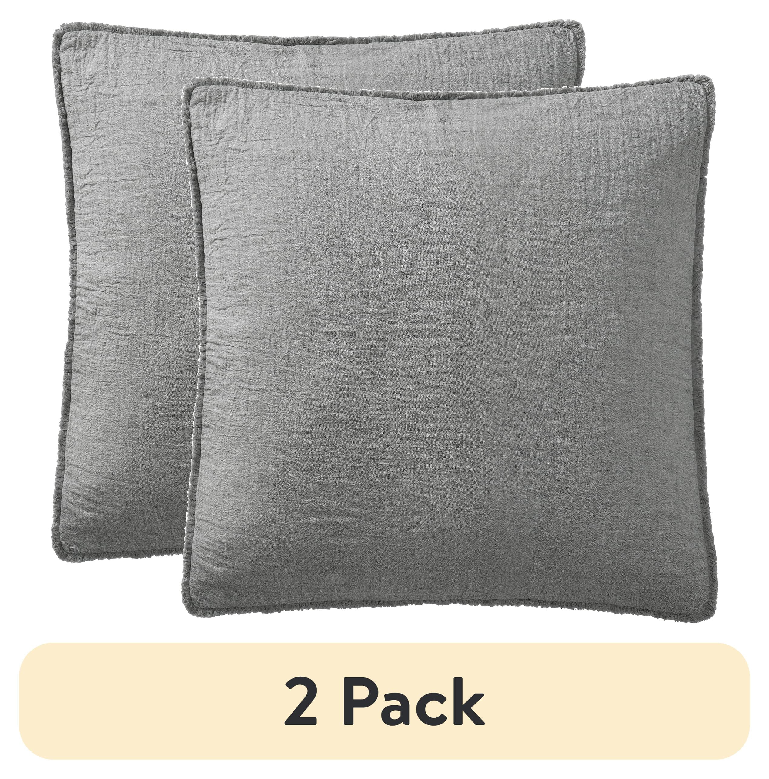 (2 pack) Better Homes & Gardens 22" x 22" Grey Oversized Cotton Gauze Fringe Decorative Pillow