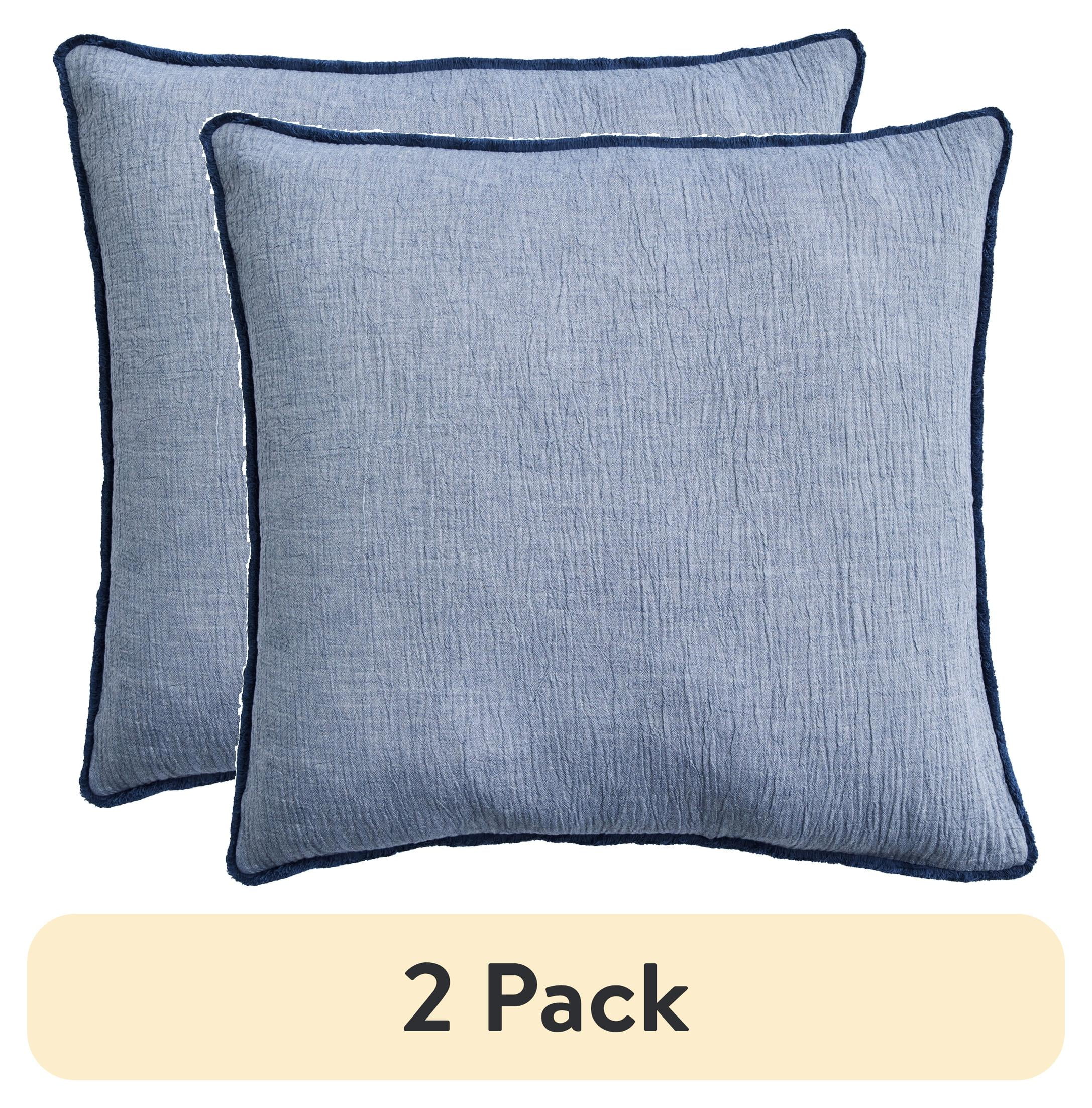 (2 pack) Better Homes & Gardens 22" x 22" Washed Indigo Blue Cotton Gauze Fringe Decorative Pillow
