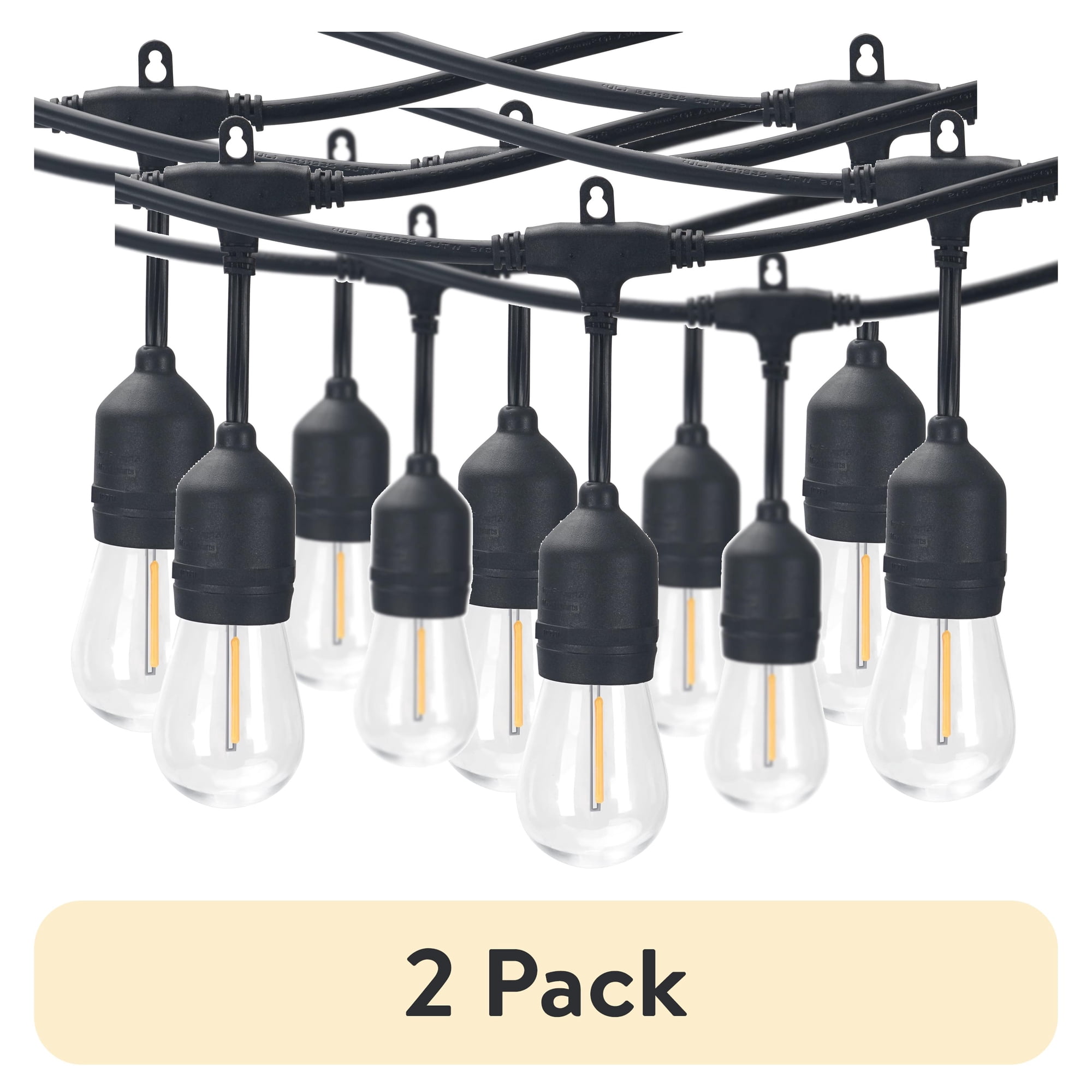 (2 pack) Better Homes & Gardens 24-Foot Outdoor Commercial String Lights, 12 Shatterproof LED Bulbs, Indoor/Outdoor Use