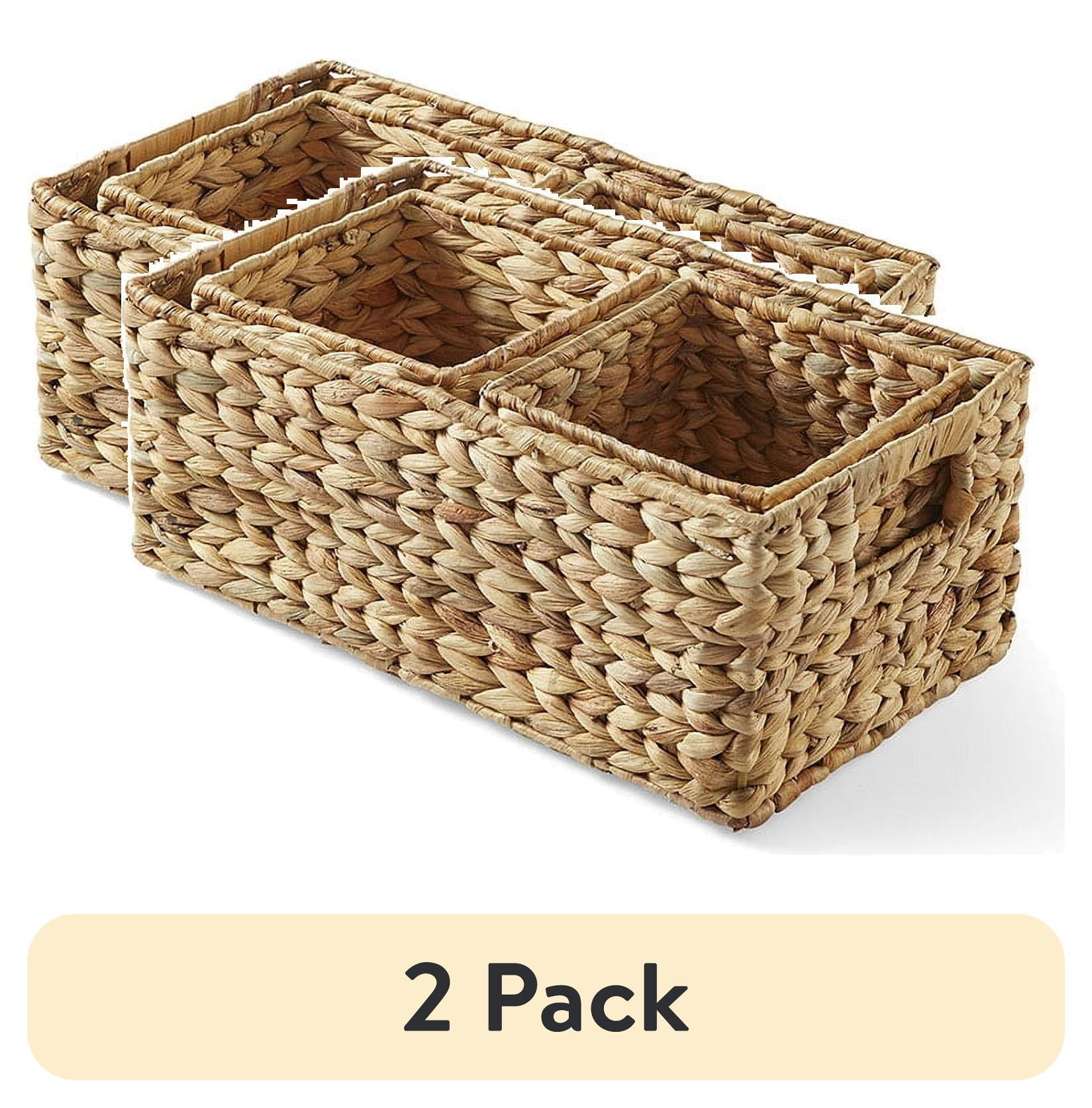 (2 pack) Better Homes & Gardens 3-Piece Natural Woven Water Hyacinth Decorative Storage Basket Set, 16 in x 7 in x 6 in