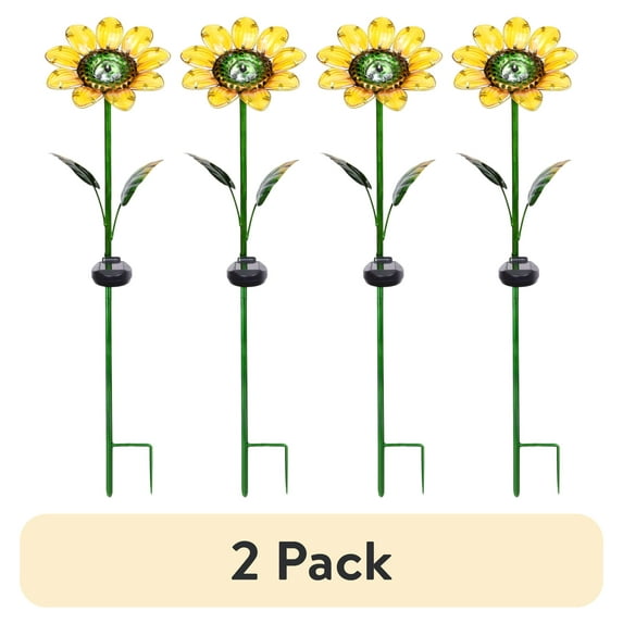 (2 pack) Better Homes & Gardens 30.3" Sunflower Solar Powered Glass Garden Stakes (4 Pieces)
