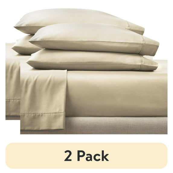 (2 pack) Better Homes & Gardens 2-Piece 300 Thread Count Almond Biscuit Cotton Sateen Pillowcase Set, King