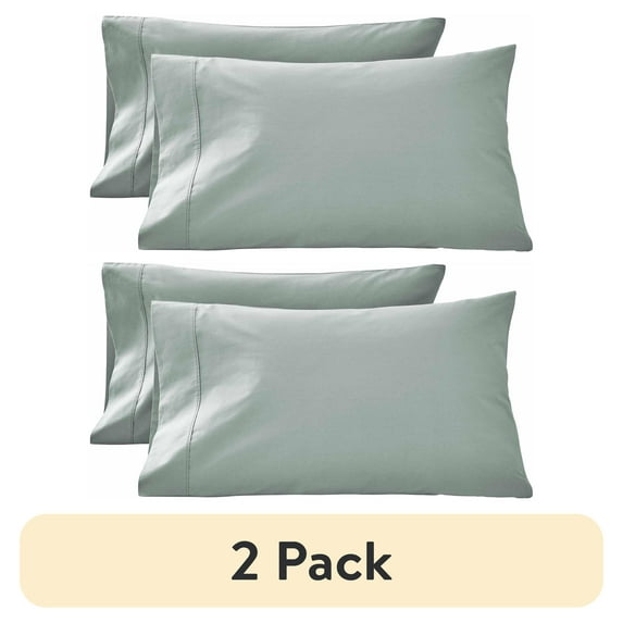 (2 pack) Better Homes & Gardens 300 Thread Count Green River Cotton Percale Pillowcases, Queen (2 Count)