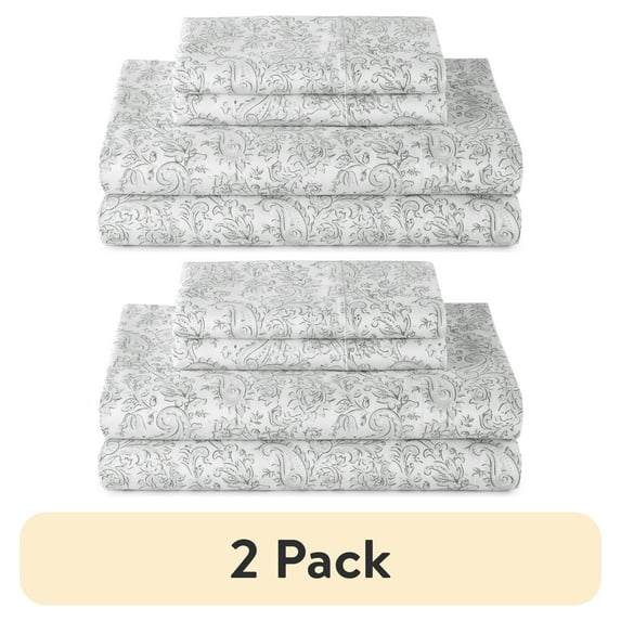 (2 pack) Better Homes & Gardens 4-Piece 100% Cotton 400 Thread Count Paisley Taupe Performance Sheet Set, Full