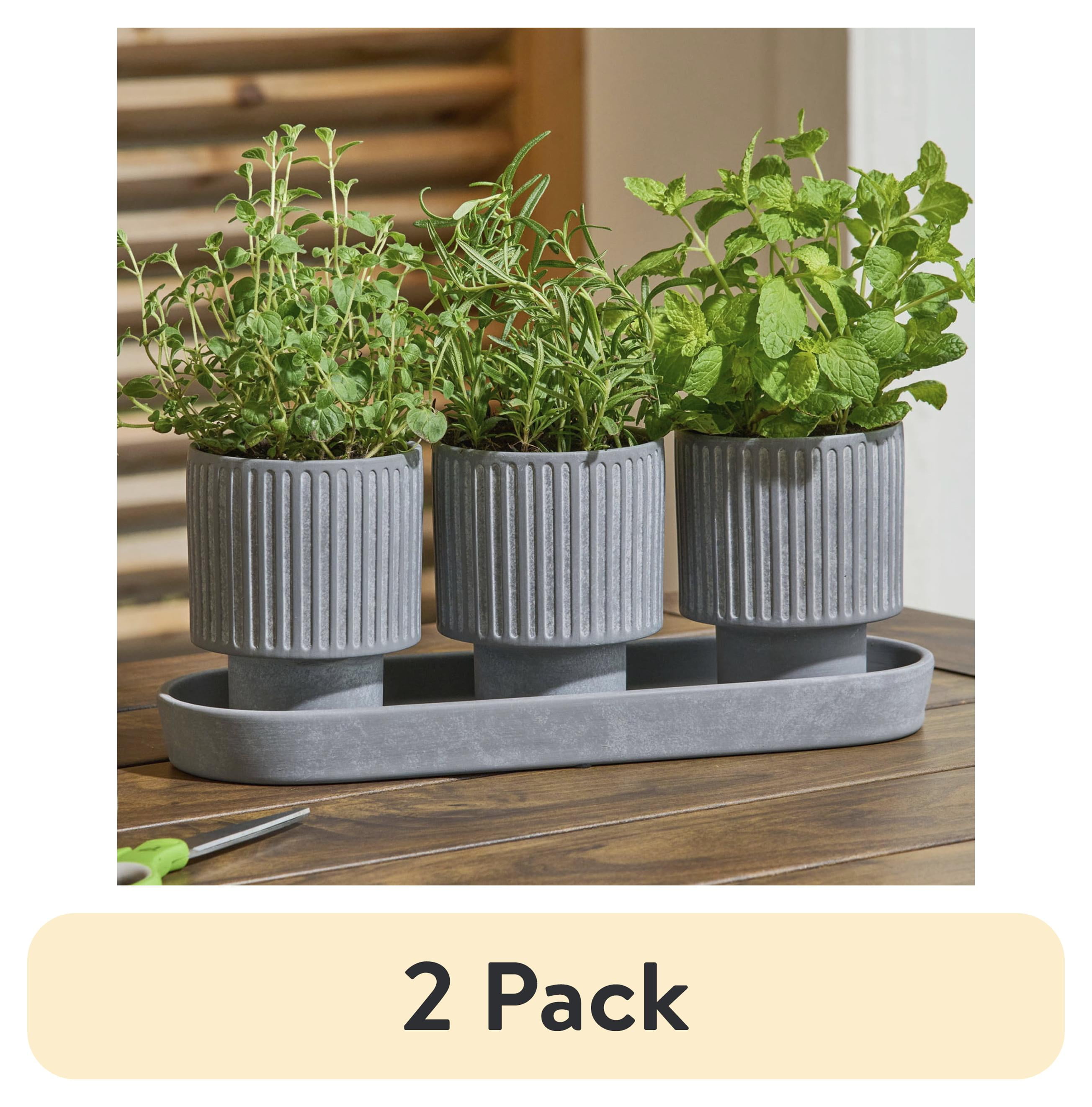 (2 pack) Better Homes & Gardens 4-Piece Ceramic Herb Planter, Gray