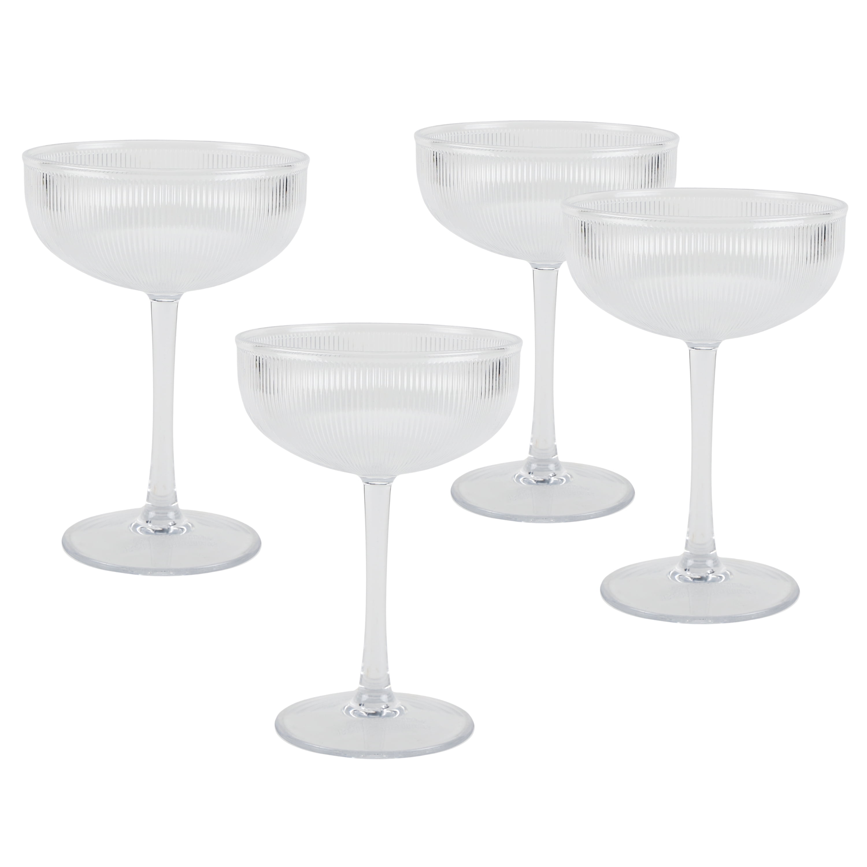 (2 pack) Better Homes & Gardens 4-Piece Clear Ribbed Tritan Coupe Glass Set