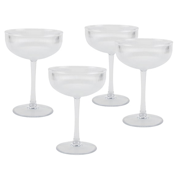 (2 pack) Better Homes & Gardens 4-Piece Clear Ribbed Tritan Coupe Glass Set