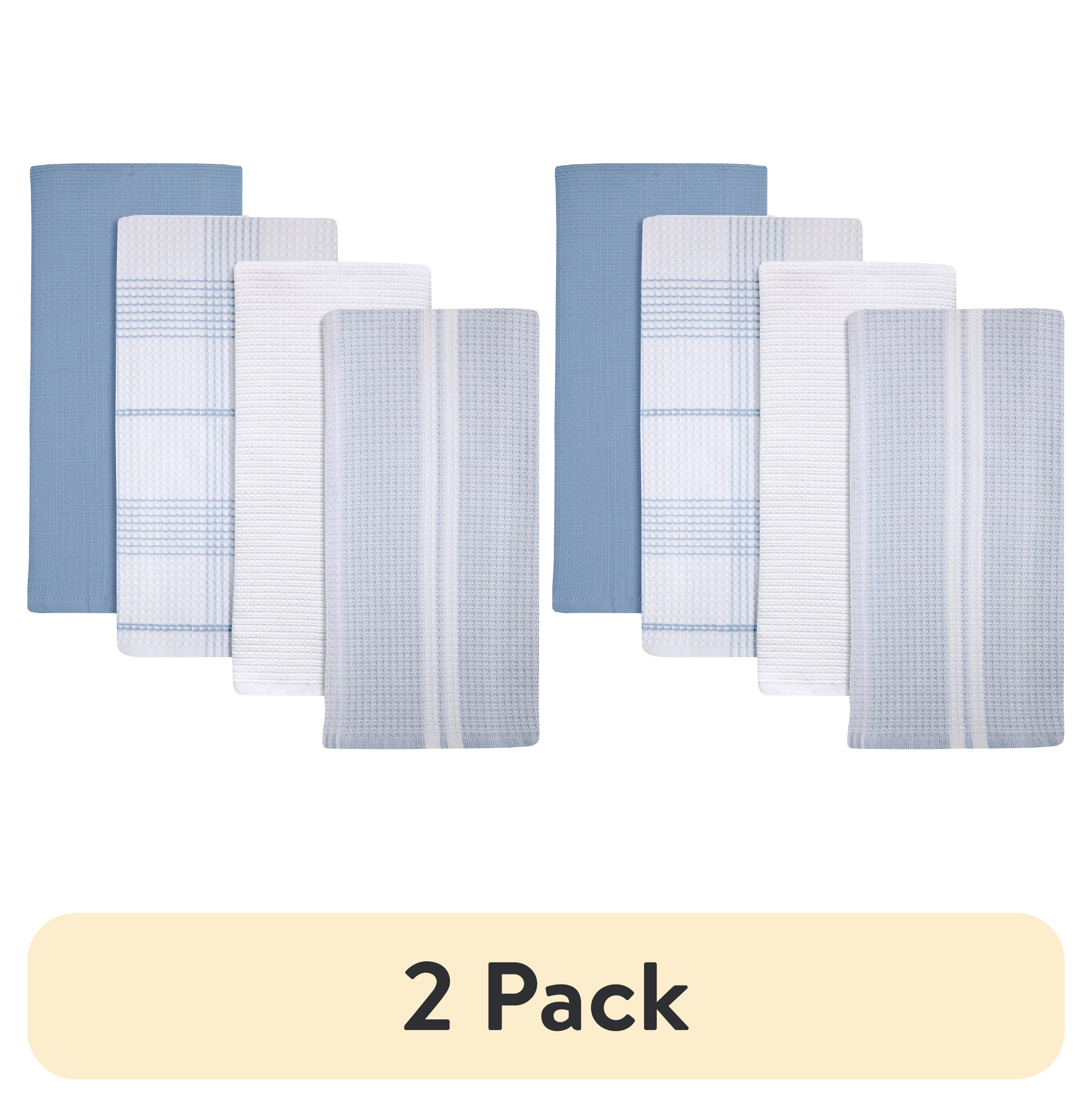 (2 pack) Better Homes & Gardens 4 Piece Waffle Kitchen Towel, Blue Linen