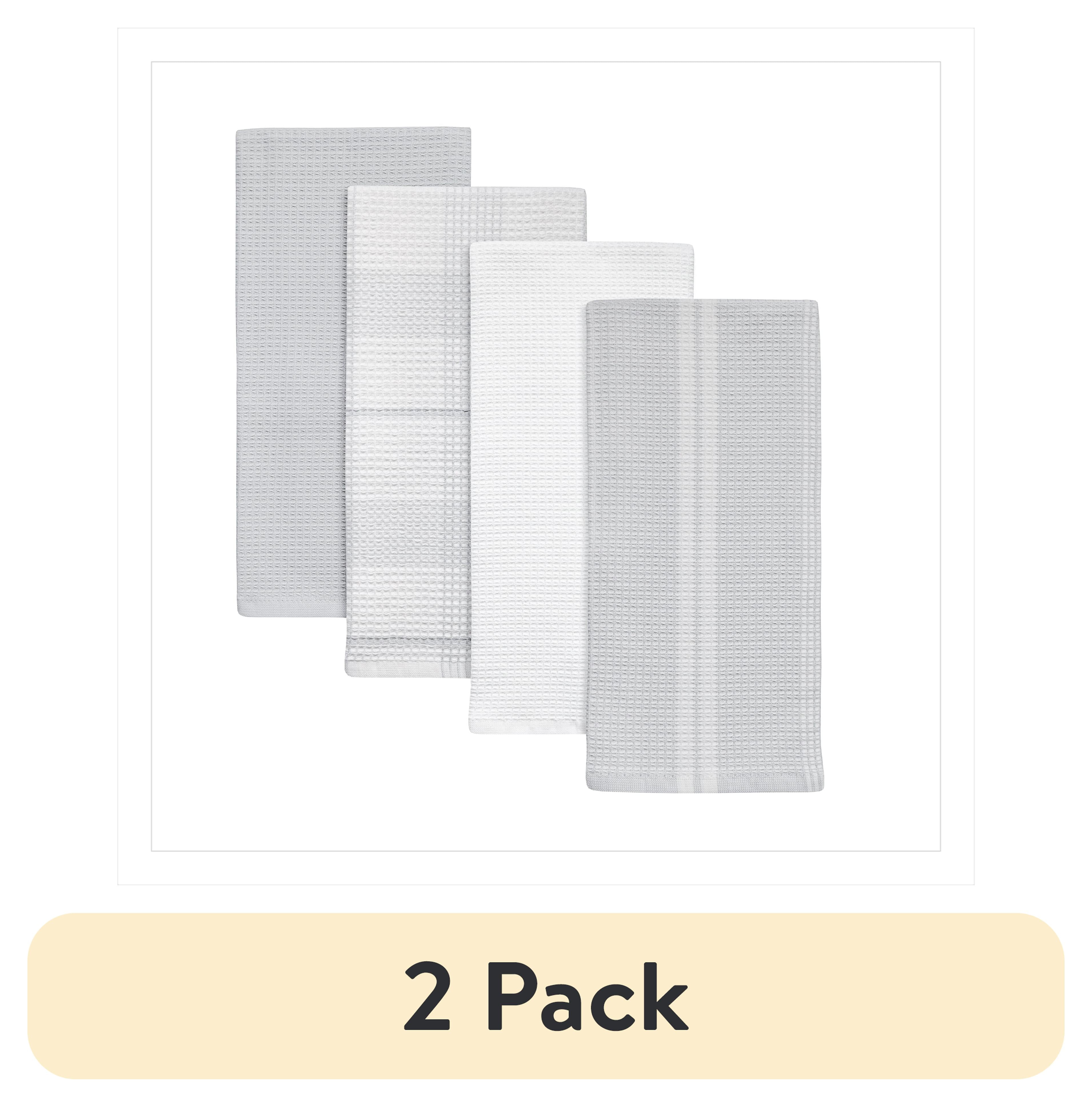 (2 pack) Better Homes & Gardens 4 Piece Waffle Kitchen Towel, Soft Silver