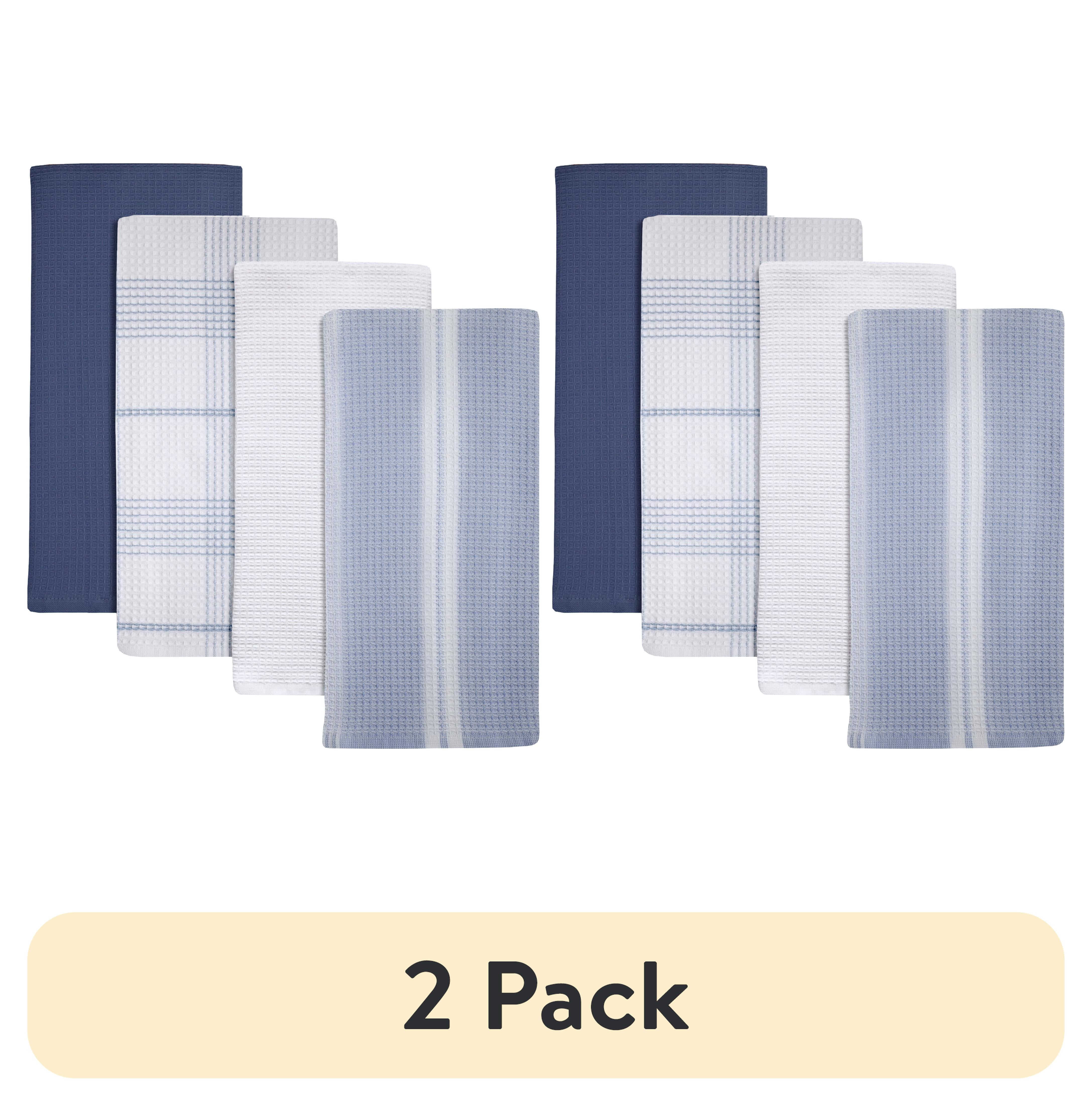 (2 pack) Better Homes & Gardens 4 Piece Waffle Kitchen Towel, Washed Indigo