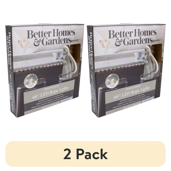 (2 pack) Better Homes & Gardens 48 ft 21.6W Daylight LED Plug-In Rope Light, 1 Pack