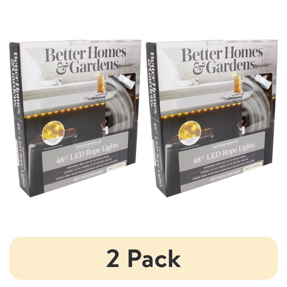 (2 pack) Better Homes & Gardens 48 ft 21.6W Soft White LED Plug-In Rope Light, 1 Pack