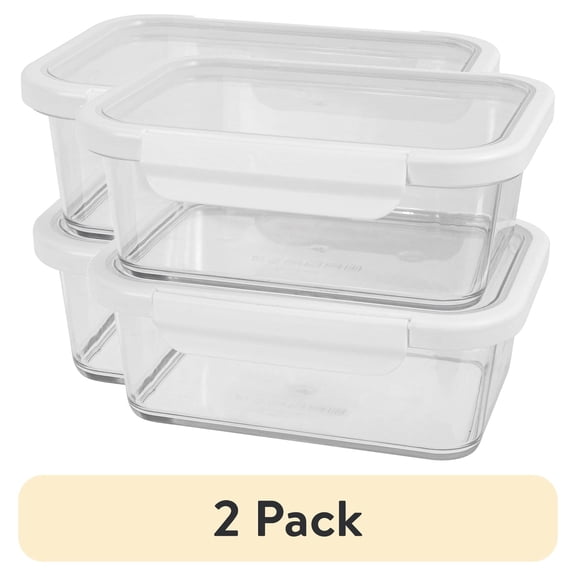(2 pack) Better Homes & Gardens 4Cup Rectangle Tritan Food Storage Container with Tritan Lid. Set of 2, 4 Pieces, Made for Family Meals and Easy Serving