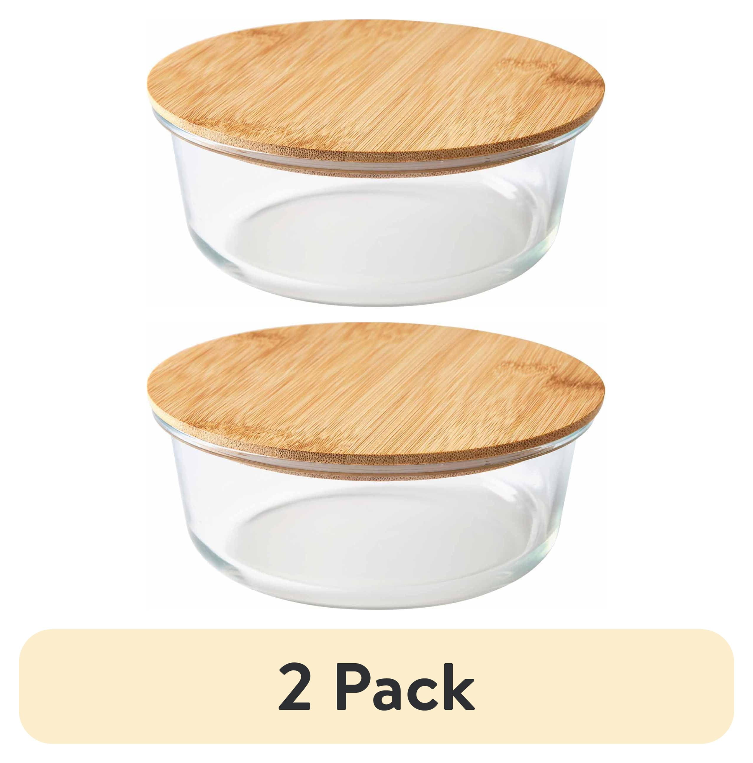 (2 pack) Better Homes & Gardens 4Cup Round Glass Food Storage Container with Bamboo Lid. Set of 1, 2 Pieces