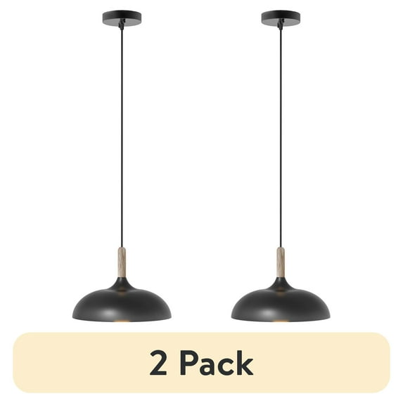 (2 pack) Better Homes & Gardens 55” Height Adjustable Black Pendant Ceiling Light, All Metal A19 LED Bulb