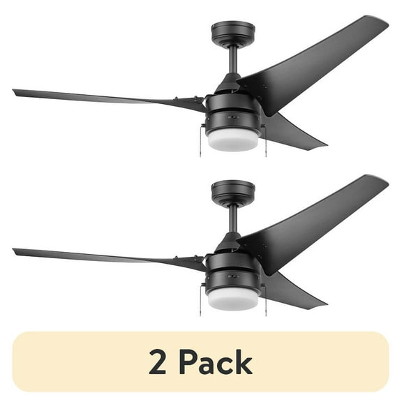 (2 pack) Better Homes & Gardens 56” Black Indoor/Outdoor Ceiling Fan with 3 Blades, Light Kit, Pull Chains & Reverse Airflow