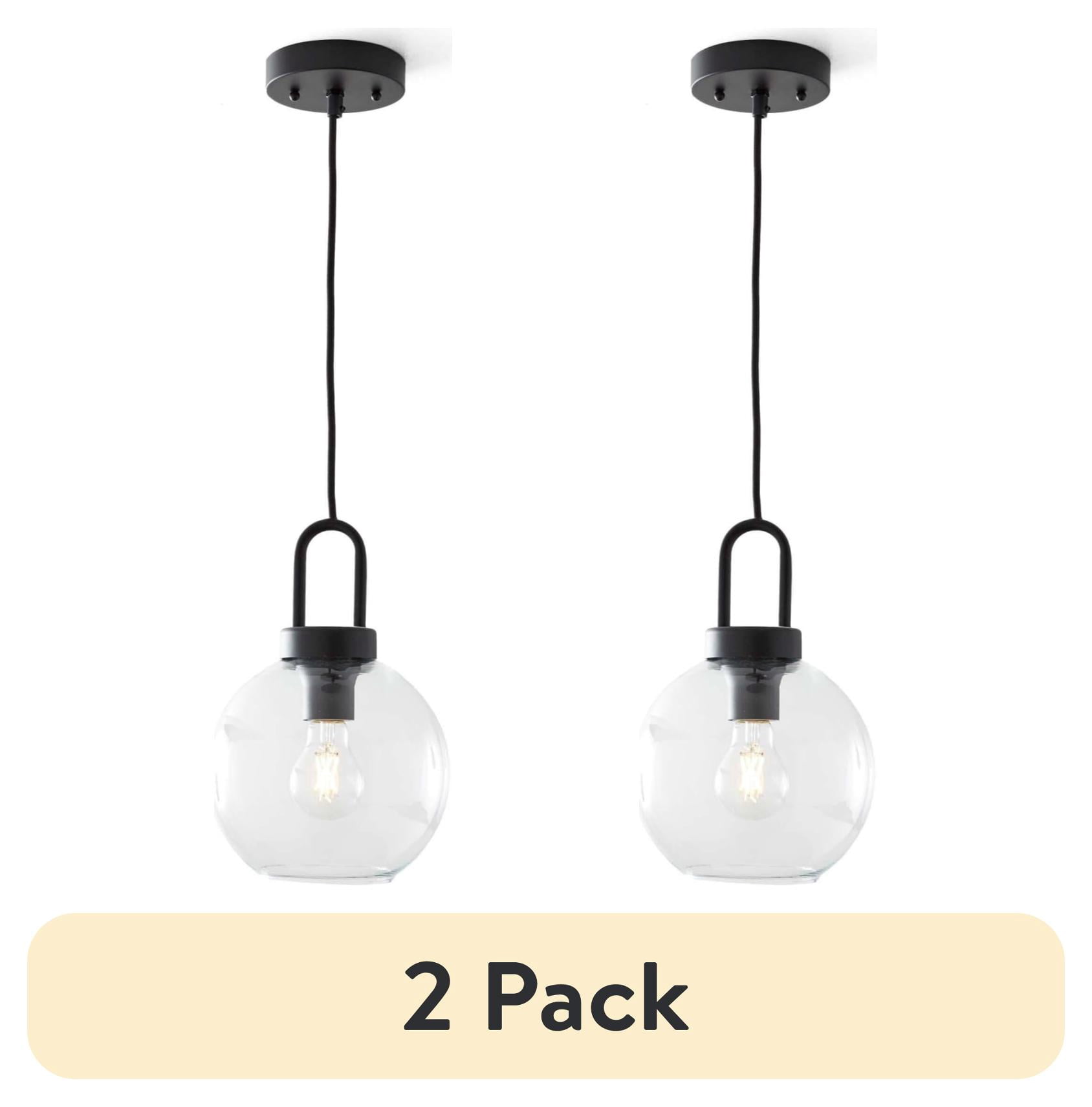(2 pack) Better Homes & Gardens 59” Black Pendant Ceiling Light, Metal Base Glass Shade, LED Bulb Included