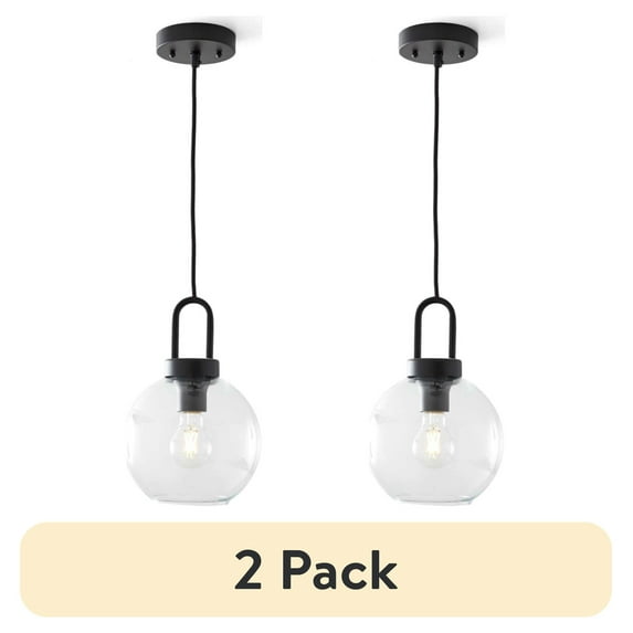 (2 pack) Better Homes & Gardens 59” Black Pendant Ceiling Light, Metal Base Glass Shade, LED Bulb Included
