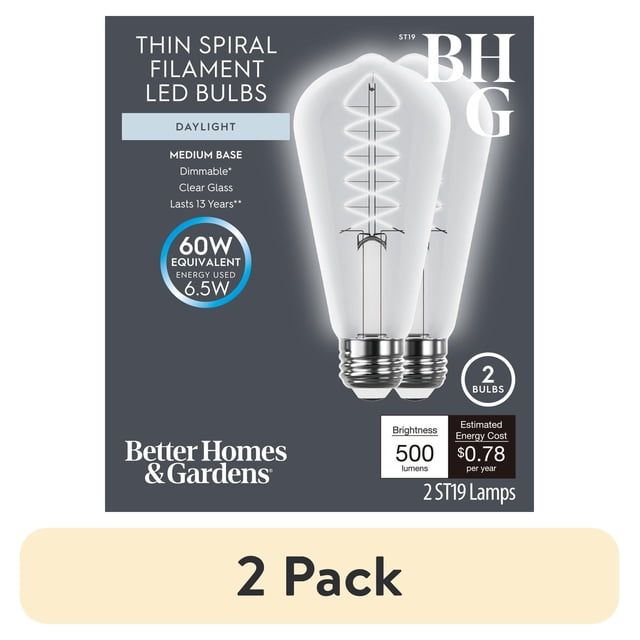 (2 pack) Better Homes & Gardens 6.5W (60W Equivalent) Daylight Dimmable ...