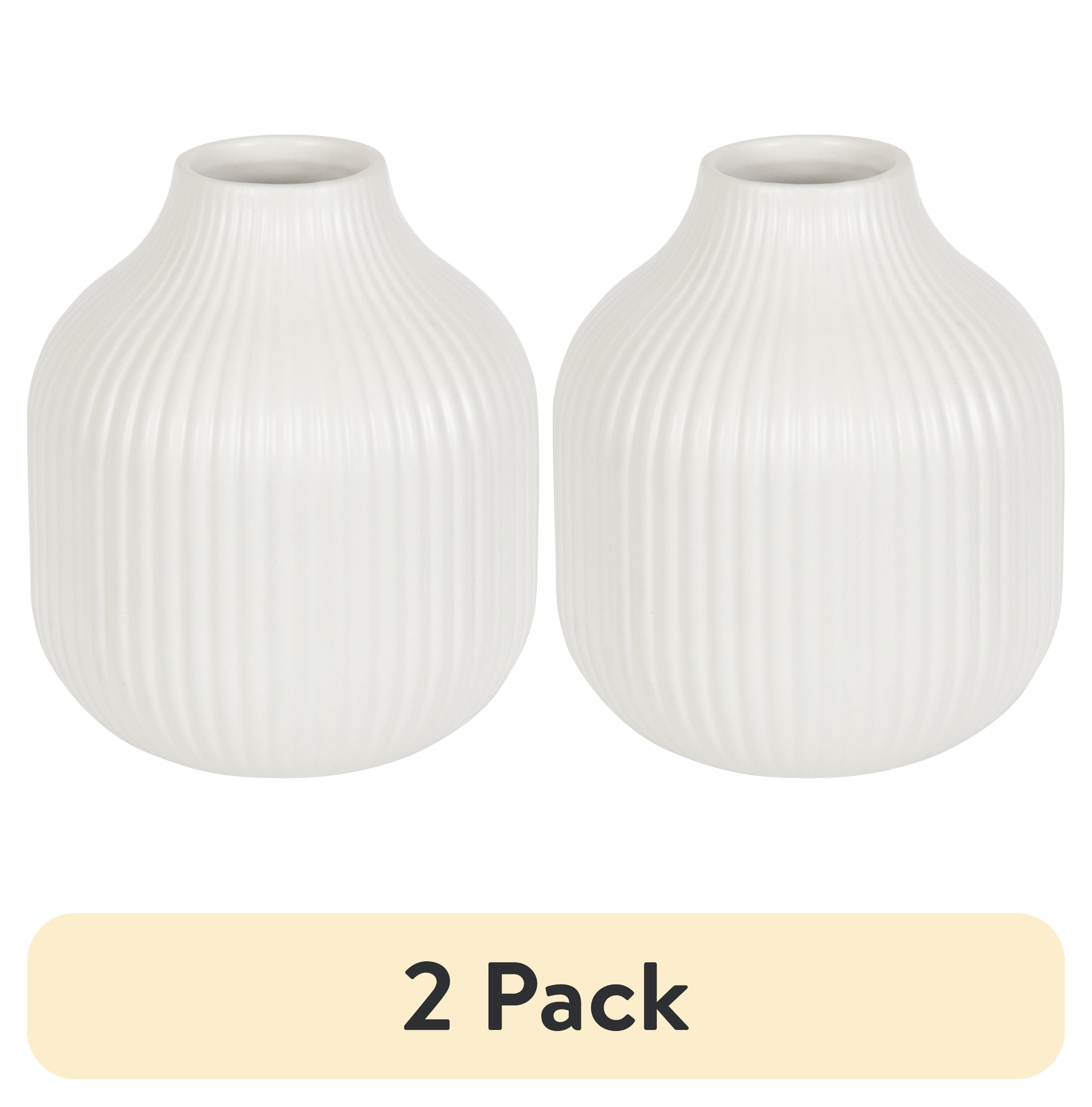 (2 pack) Better Homes & Gardens Ribbed Ceramic Vase, 6", Cream