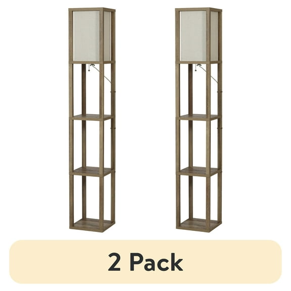 (2 pack) Better Homes & Gardens 62.25" Modern Pull Chain Weathered Floor Lamp with Natural Square Shade