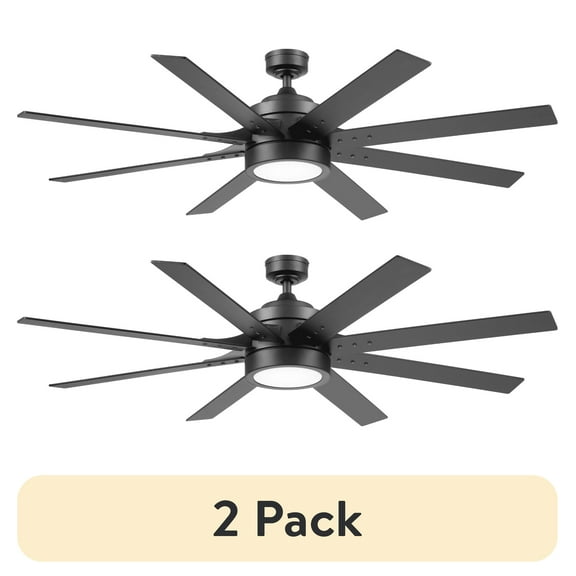 (2 pack) Better Homes & Gardens 62'' Black Modern LED Angled Indoor Ceiling Fan with Remote