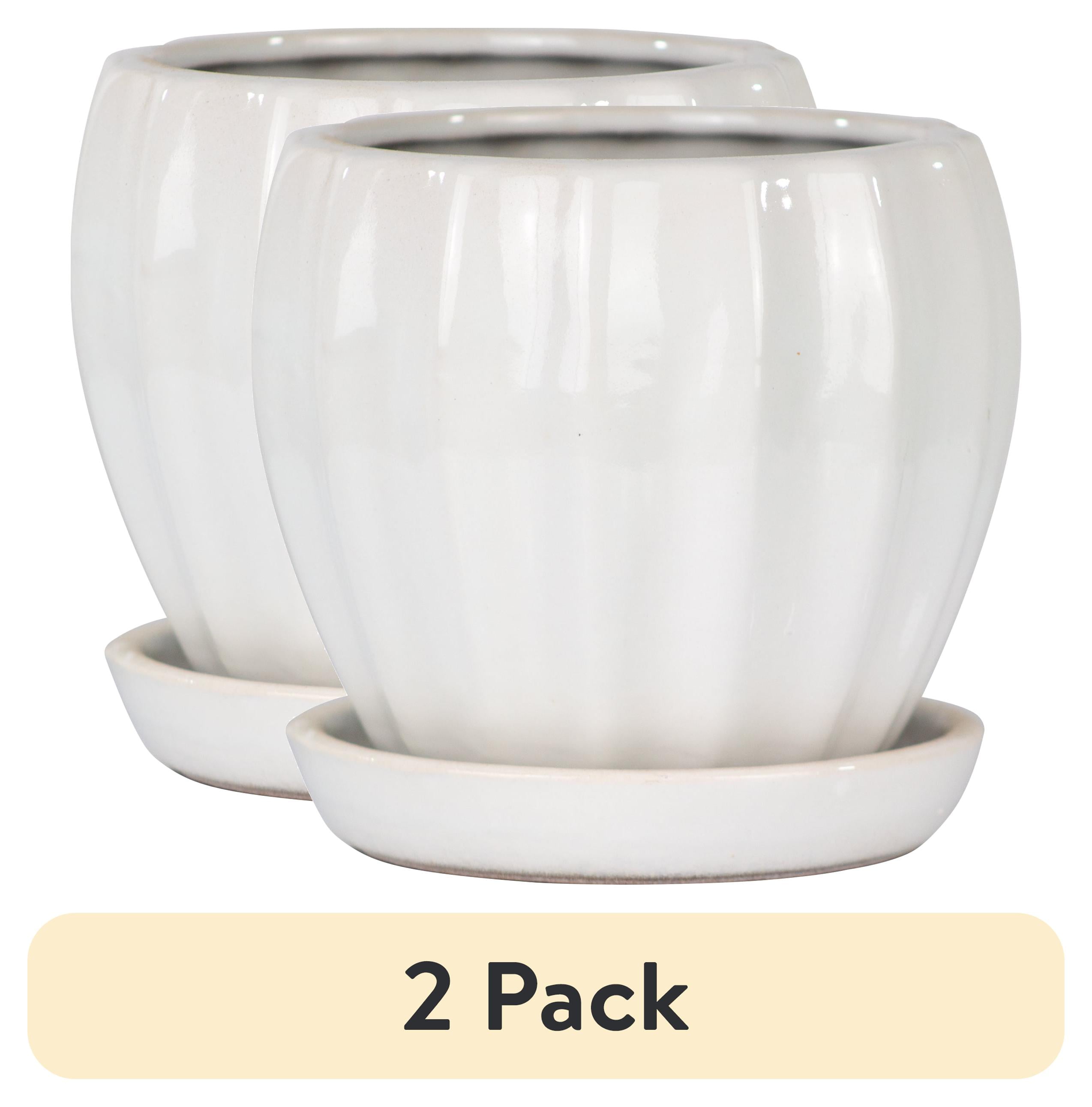 (2 pack) Better Homes & Gardens 6in Lani Ceramic Planter, White