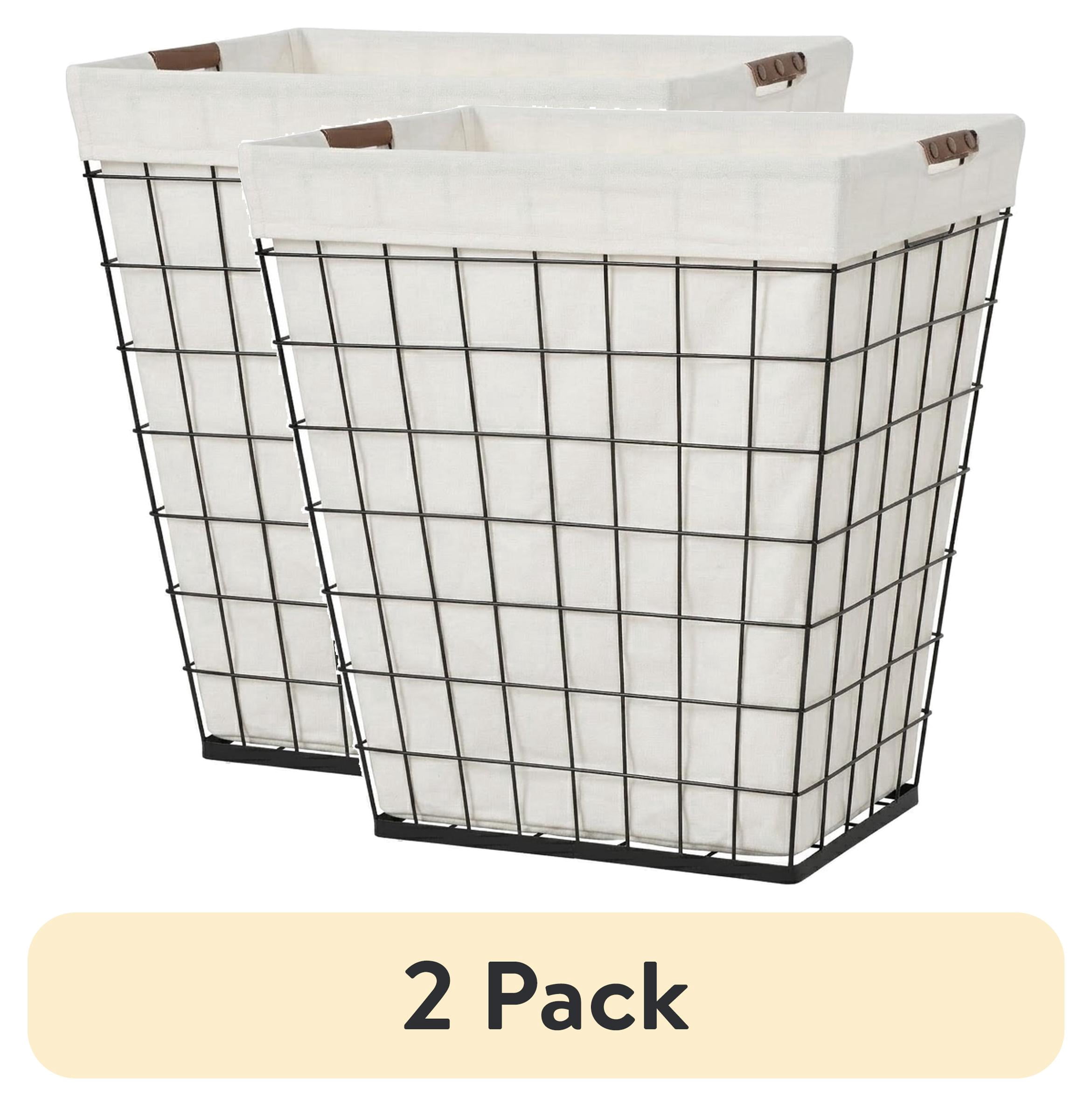 (2 pack) Better Homes & Gardens 75L Rectangular Steel Wire Laundry Hamper with Removable Liner, Natural, Adult