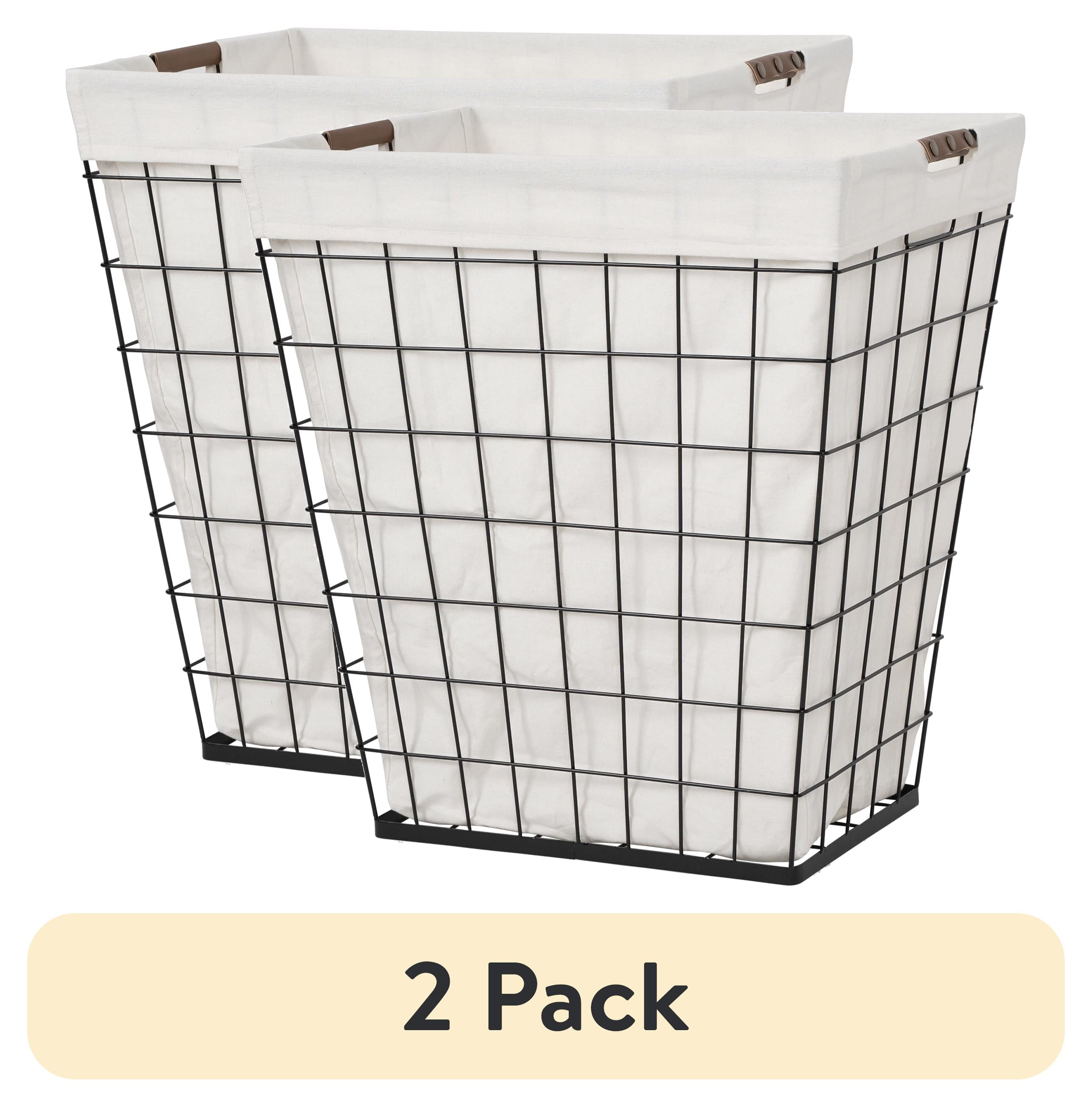 (2 pack) Better Homes & Gardens 75L Adult Rectangular Steel Wire Laundry Hamper with Removable Liner, Natural