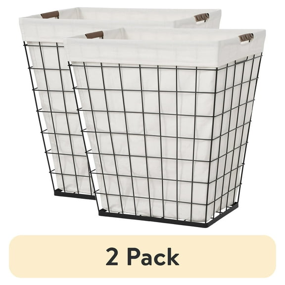 (2 pack) Better Homes & Gardens 75L Rectangular Steel Wire Laundry Hamper with Removable Liner, Natural, Adult