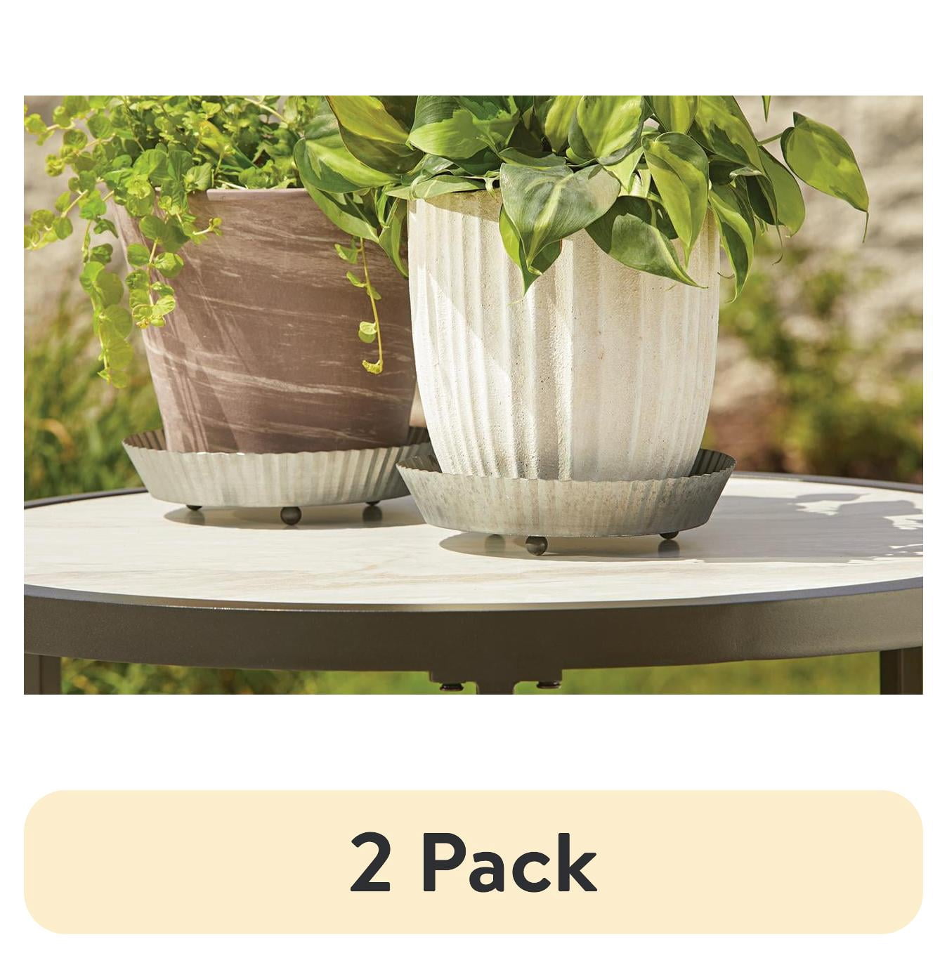 (2 pack) Better Homes & Gardens 8in Footed Galvanized Gray Metal Plant Saucer