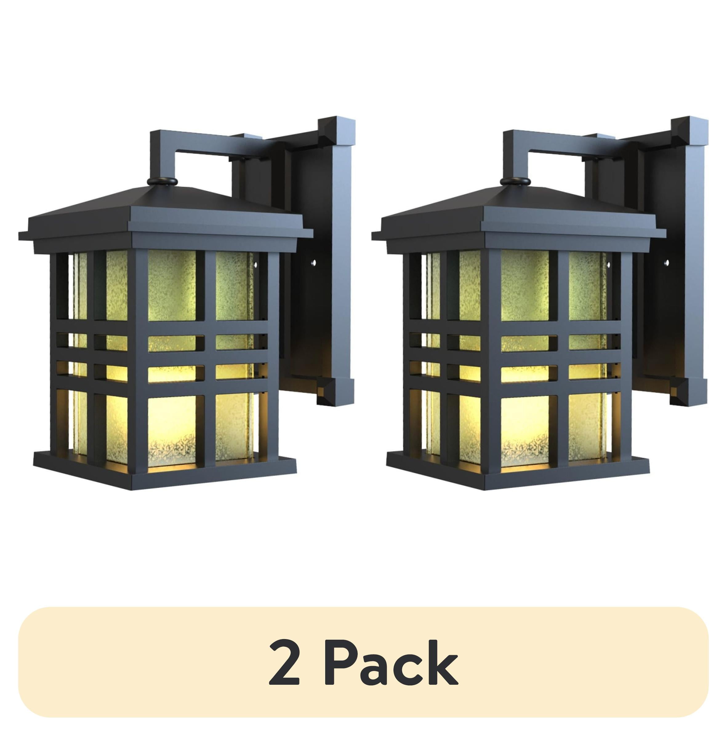 (2 pack) Better Homes & Gardens 9.8" Farmhouse Bronze Outdoor Wall Light, Metal Fixture Stained Glass Shade