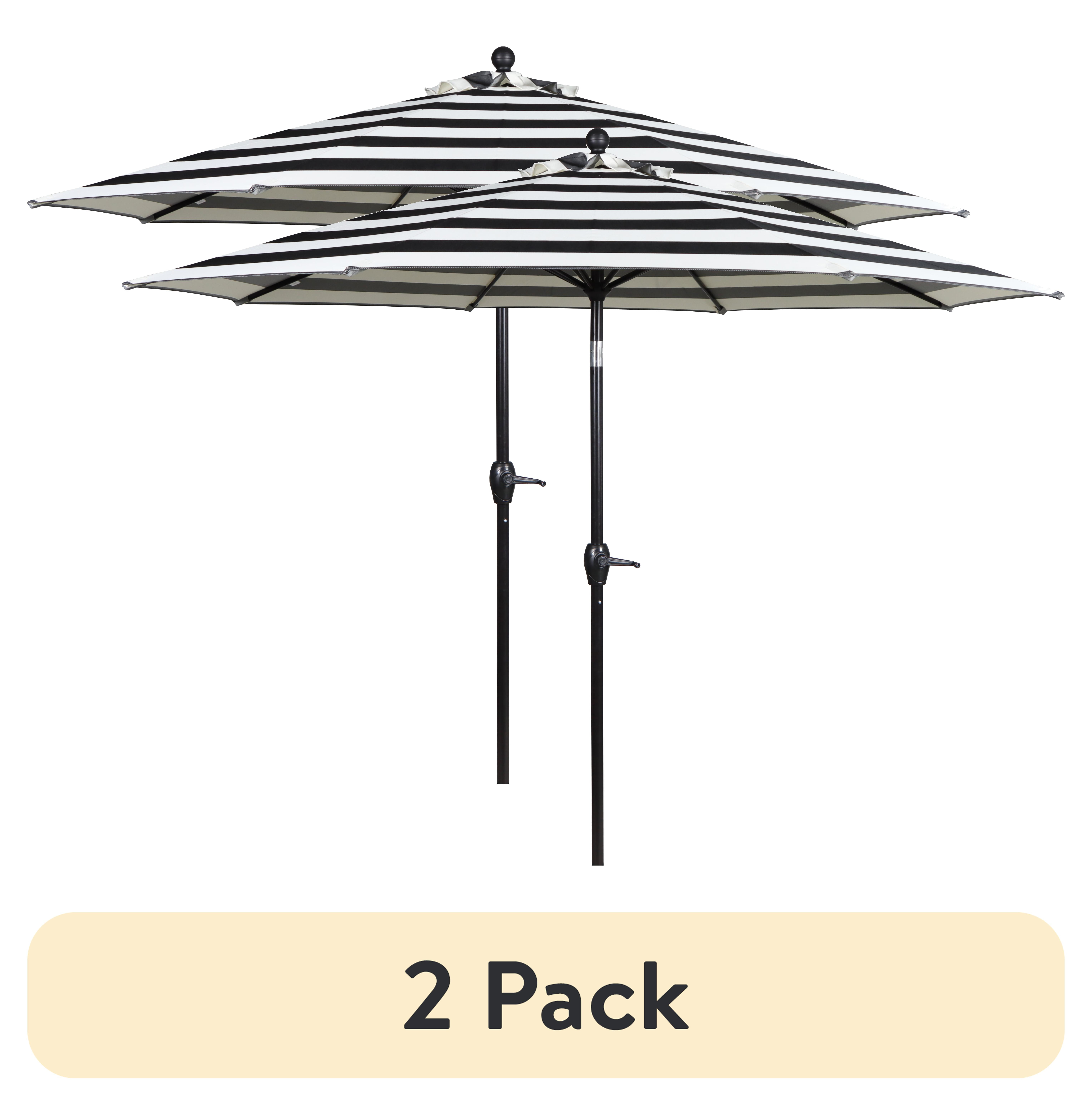 (2 pack) Better Homes & Gardens Outdoor 9 Foot Ibiza Stripe Premium Crank Lift and 3 Position Tilt Market Patio Umbrella
