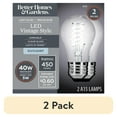 thumbnail image 1 of (2 pack) Better Homes & Gardens A15 Vintage LED Light Bulb, 40W, Daylight Clear Filament, E26, Dim, CA - 2 Pk, 1 of 13