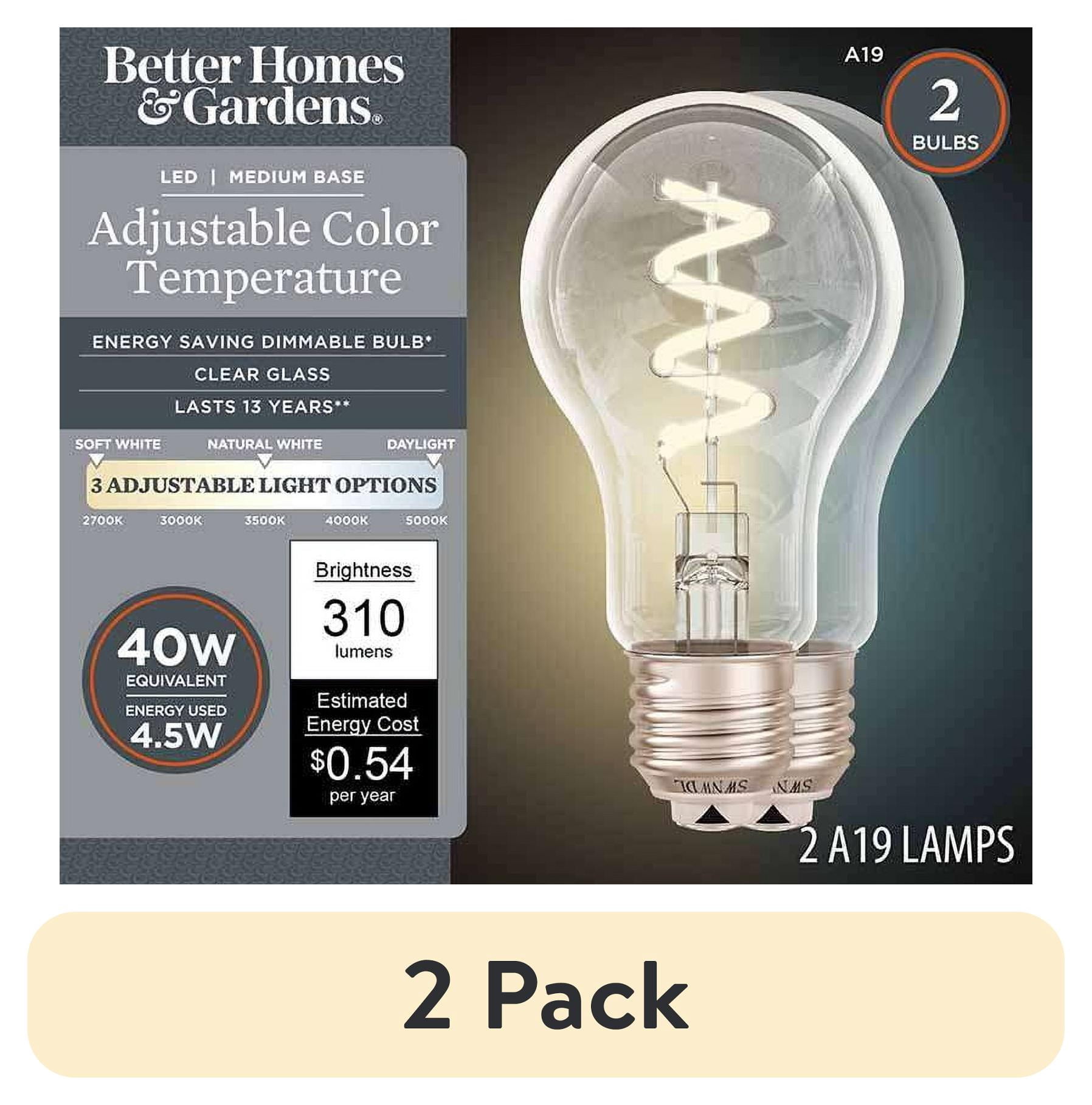 (2 pack) Better Homes & Gardens A19 Vintage LED Light Bulbs, 4.5W (40W ...