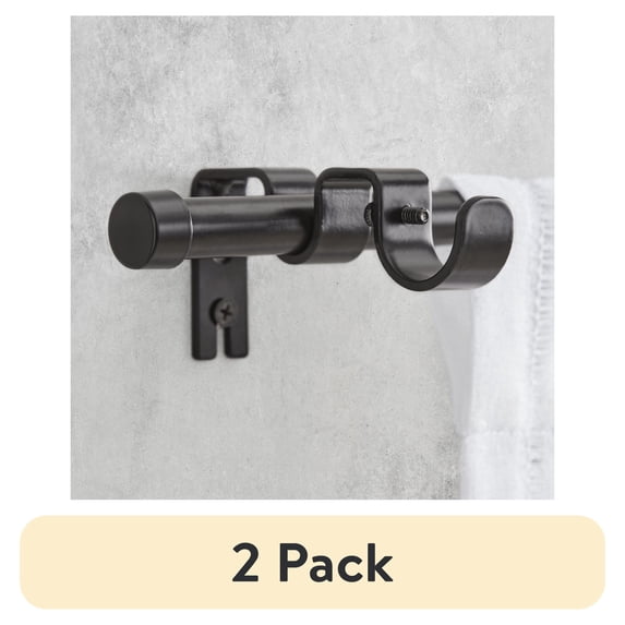 (2 pack) Better Homes & Gardens 5/8" Matte Black Adjustable Add-On Curtain Rod Kit, 32-120"