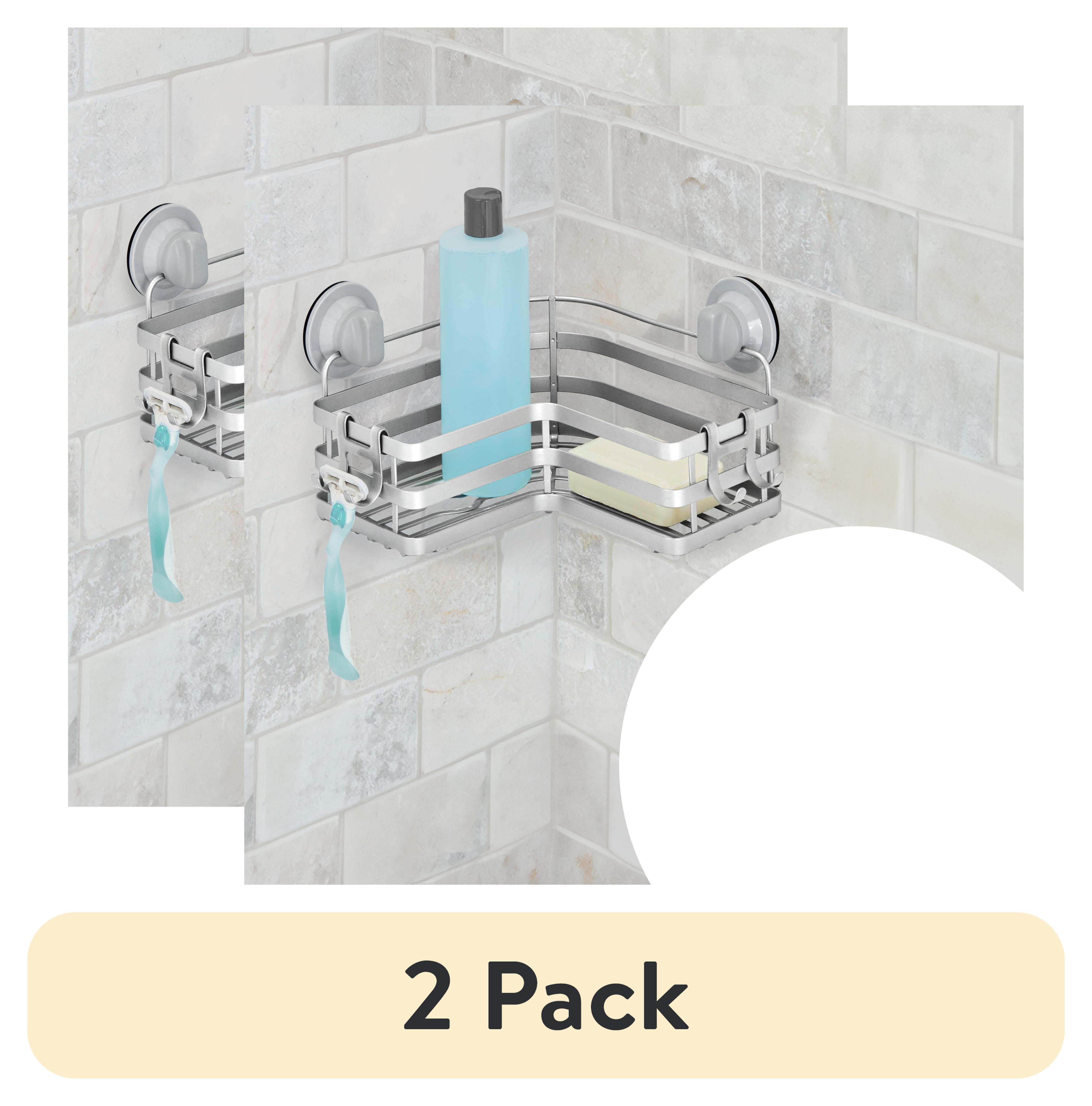 (2 pack) Better Homes & Gardens Adhesive or Suction Mount Steel Shower Corner Storage Basket, Satin Nickel