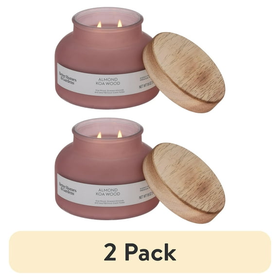 (2 pack) Better Homes and Gardens Almond Koa Wood Scented 2-Wick Frosted Jar Candle 18oz.