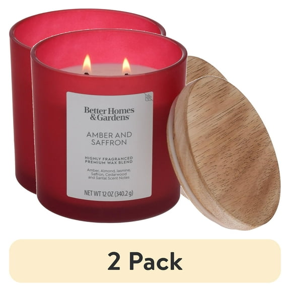(2 pack) Better Homes and Gardens Amber and Saffron Scented 2-Wick Frosted Jar Candle 12oz.