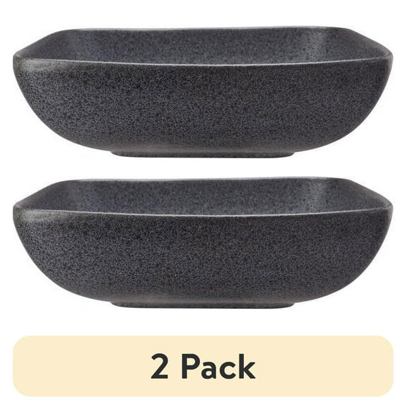 (2 pack) Better Homes & Gardens Anderson Dark Gray Square-Shaped Stoneware Dinner Bowl