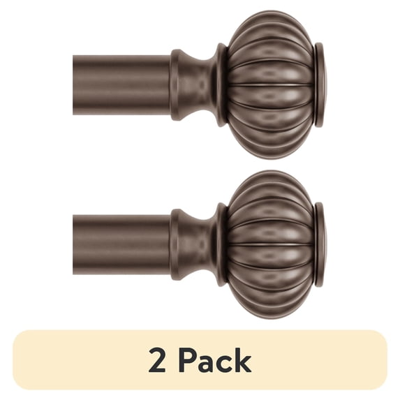 (2 pack) Better Homes & Gardens Aubrey Knob Adjustable Single Curtain Rod Set, 1 in Diameter, Oil Rubbed Bronze, 42 in-120 in