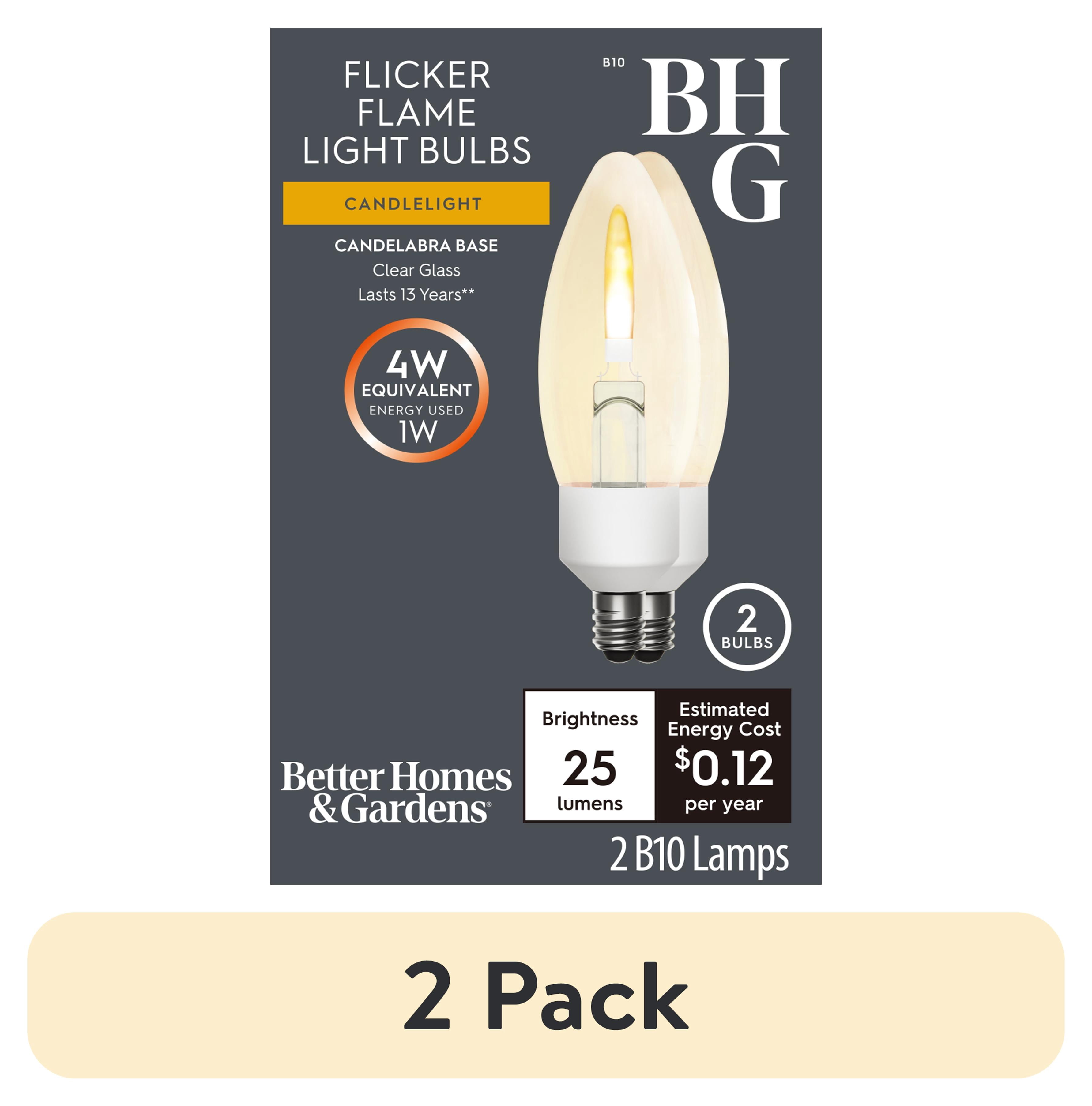 (2 pack) Better Homes & Gardens B10 Decorative LED Flicker Flame Light Bulb, E12 Candelabra Base (2 Pack)