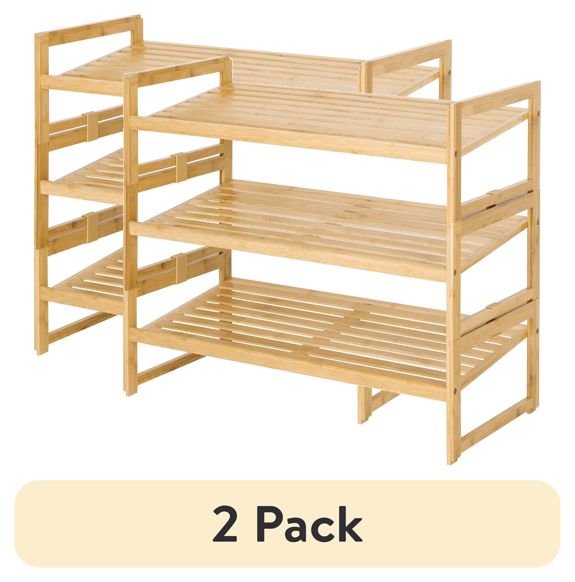 (2 pack) Better Homes & Gardens Bamboo 3-Tier Shoe Rack, Holds 9 Pairs