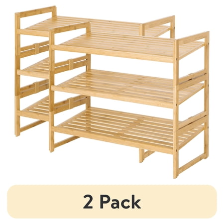 (2 pack) Better Homes & Gardens Bamboo 3-Tier Shoe Rack for 9 Pairs