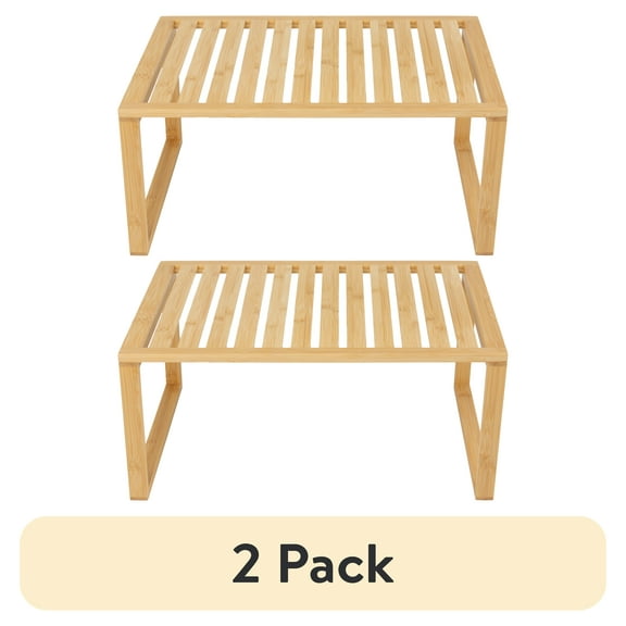 (2 pack) Better Homes & Gardens Bamboo Stackable Shelf, Natural Bamboo Color, Easy Assemble, 16 x 10 x 1.18in