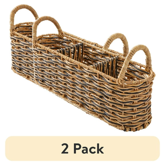(2 pack) Better Homes & Gardens Beige & Black Resin Rattan Oval Caddy