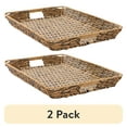 thumbnail interactive-video image 1 of (2 pack) Better Homes & Gardens Beige and Black Resin Rattan Rectangular Serving Tray, 1 of 8