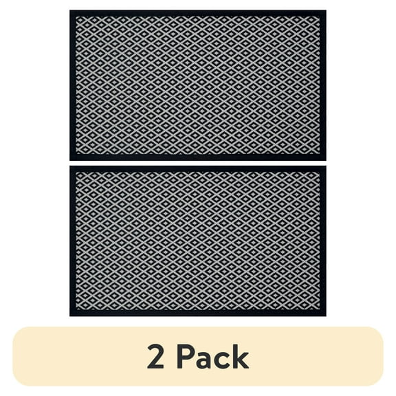 (2 pack) Better Homes & Gardens Black & White Diamond 20" x 34" Indoor Kitchen Rug -  65% Polypropylene, 35% Polyester